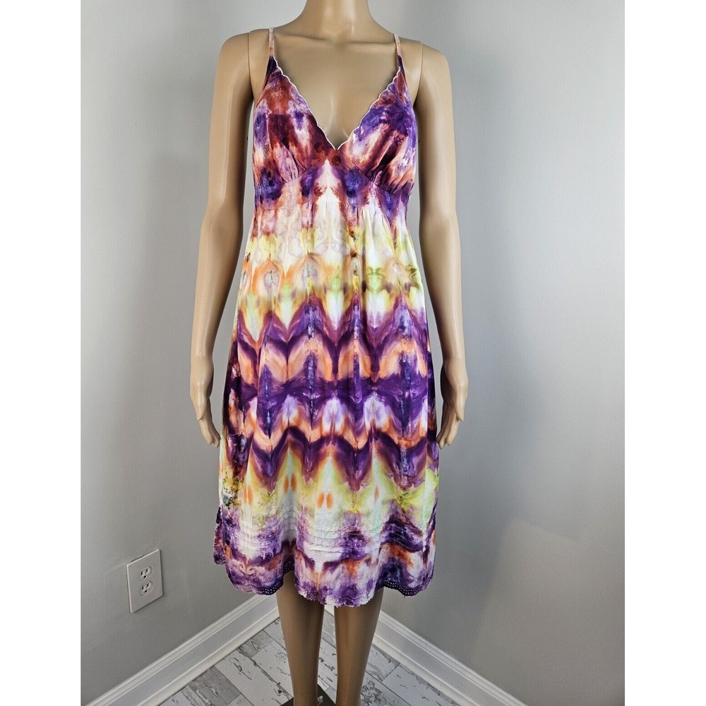 Old Navy Tie Dye V Neck Eyelet Cotton Dress Women Medium